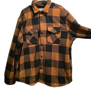 Orange and Black Plaid Button-Up Jacket